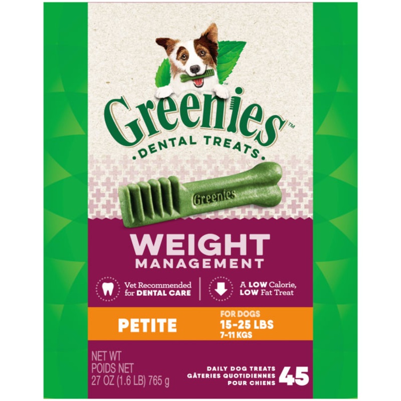 Weight Management Petite Natural Dog Dental Care Chews Weight Control Dog Treats, 27 oz. Pack (45 Treats)
