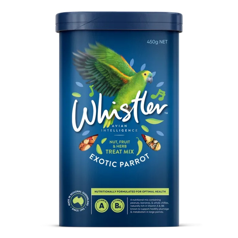WHISTLER EXOTIC LARGE PARROT TREAT MIX WITH NUTS, FRUITS AND HERB 450G