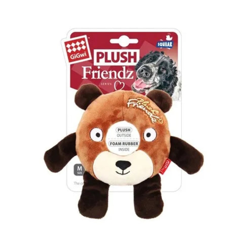 GIGWI PLUSH RUBBER RING BEAR MED