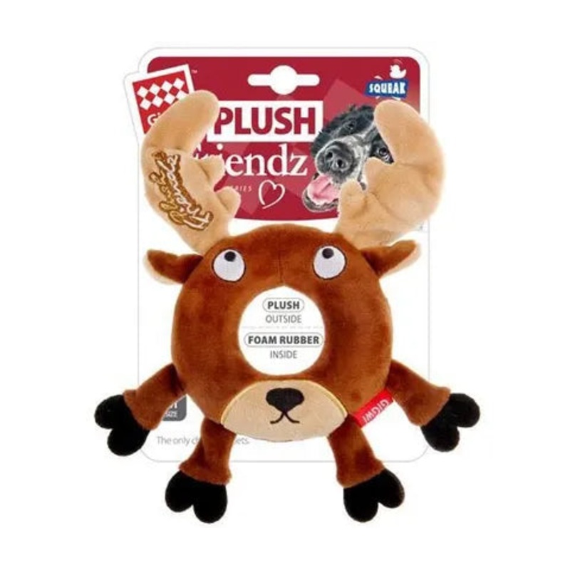 GIGWI PLUSH RUBBER RING DEER MED
