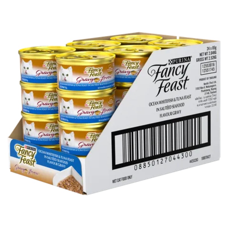 FANCY FEAST GL OCEAN WHITEFISH & TUNA FEAST SAUTEED SEAFOOD FLAVOUR GRAVY 24X85G