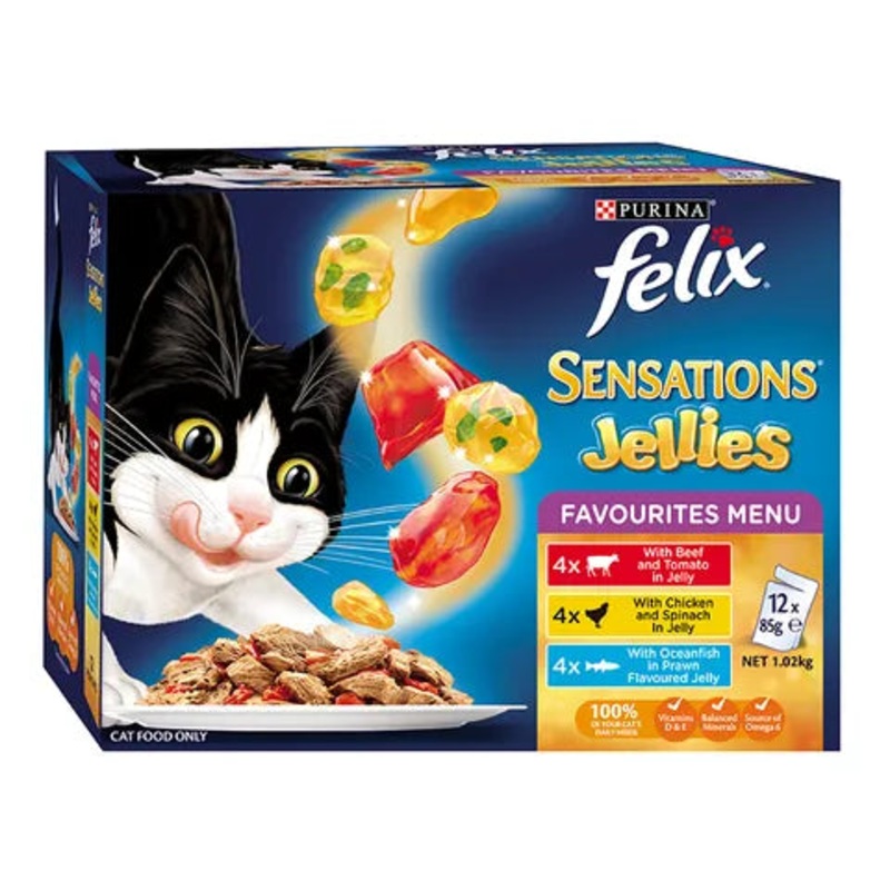 FELIX SENSATIONS JELLIES FAVOURITES MENU 12X85G