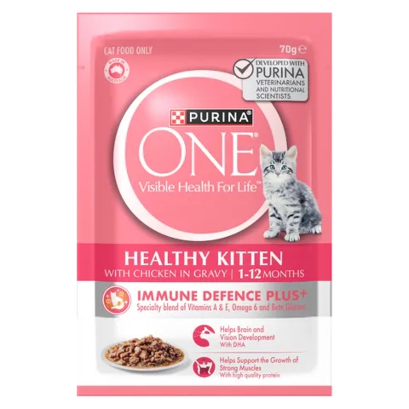 PURINA ONE Kitten with Succulent Chicken in Gravy Wet Pouch 12x70g