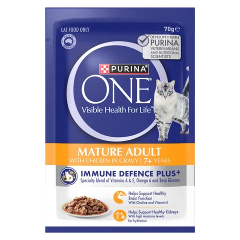 PURINA ONE MATURE ADULT 7+ WITH SUCCULENT CHICKEN IN GRAVY WET POUCH 12X70G