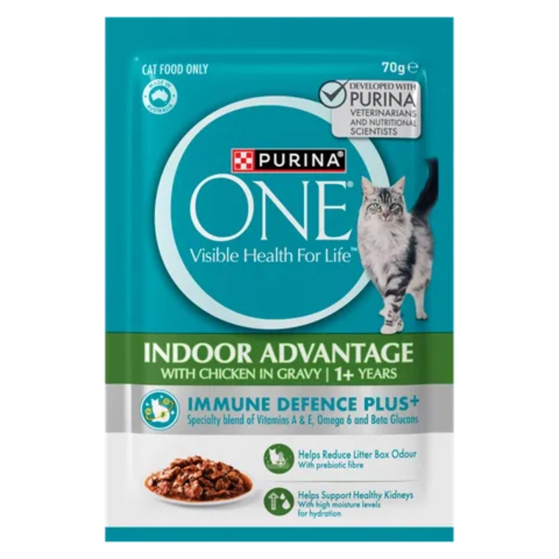 PURINA ONE ONE Adult Indoor Chicken in Gravy Wet Pouch 12x70g