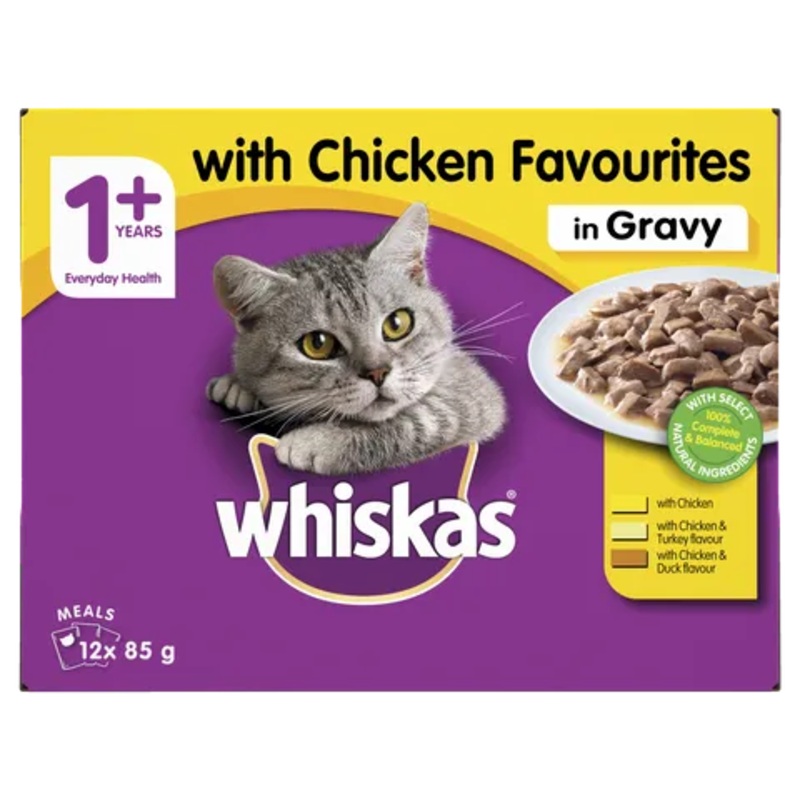 WHISKAS FAVOURITES CHICKEN GRAVY MVMS 12X85G