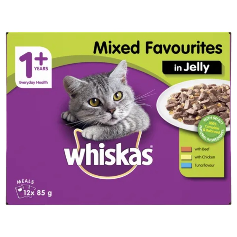 WHISKAS FAVOURITES SENSATION JELLY MVMS 12X85G