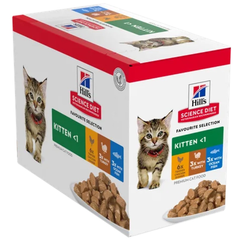 Hill’s SCIENCE DIET KITTEN FAVOURITE VARIETY 85GX12PK 6CHICKEN 3TURKEY 3OCEANFISH
