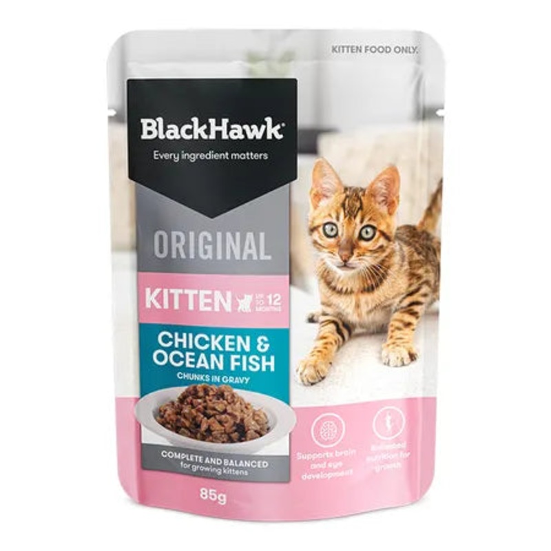 Black Hawk Kitten Pouches Chicken & Ocean Fish In Gravy Cat Food 12x85g