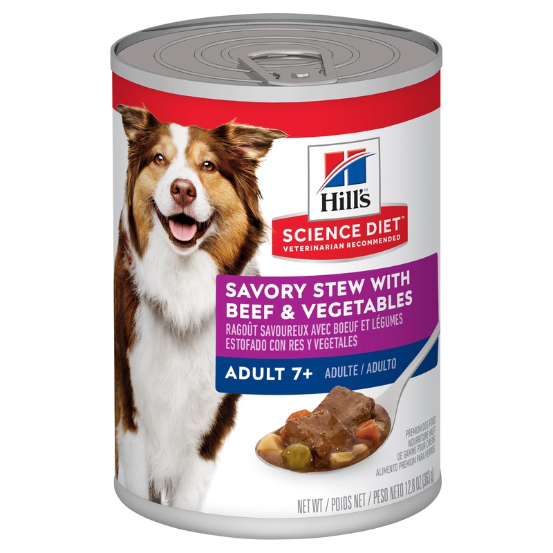 Hill’s Science Diet Adult 7+ Savory Stew Beef & Vegetables Canned Wet Dog Food 12x363g