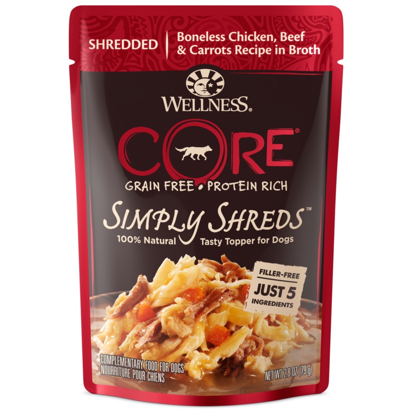 Wellness CORE Shredded Boneless Chicken, Beef & Carrots Recipe in Broth 12pk