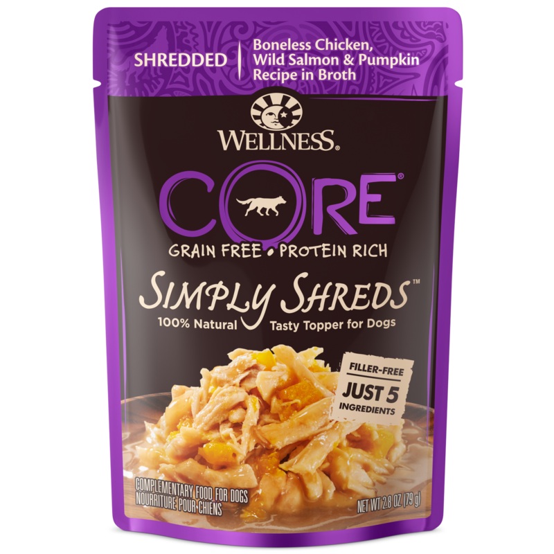 Wellness CORE Shredded Boneless Chicken, Wild Salmon & Pumpkin Recipe in Broth 12pk