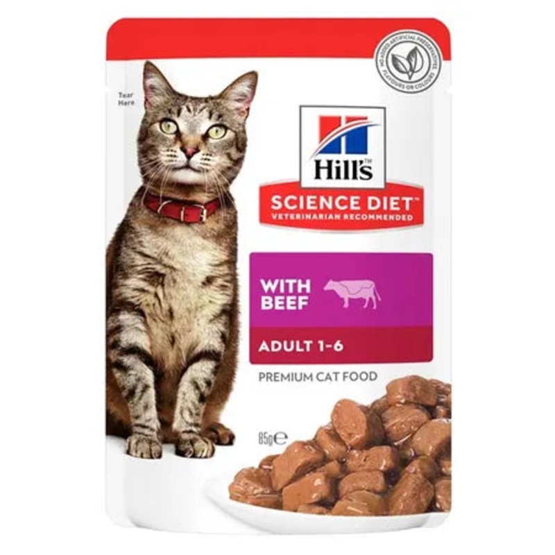 Hill’s Science Diet Adult 1-6 Beef Wet Pouches Cat Food 12x85g