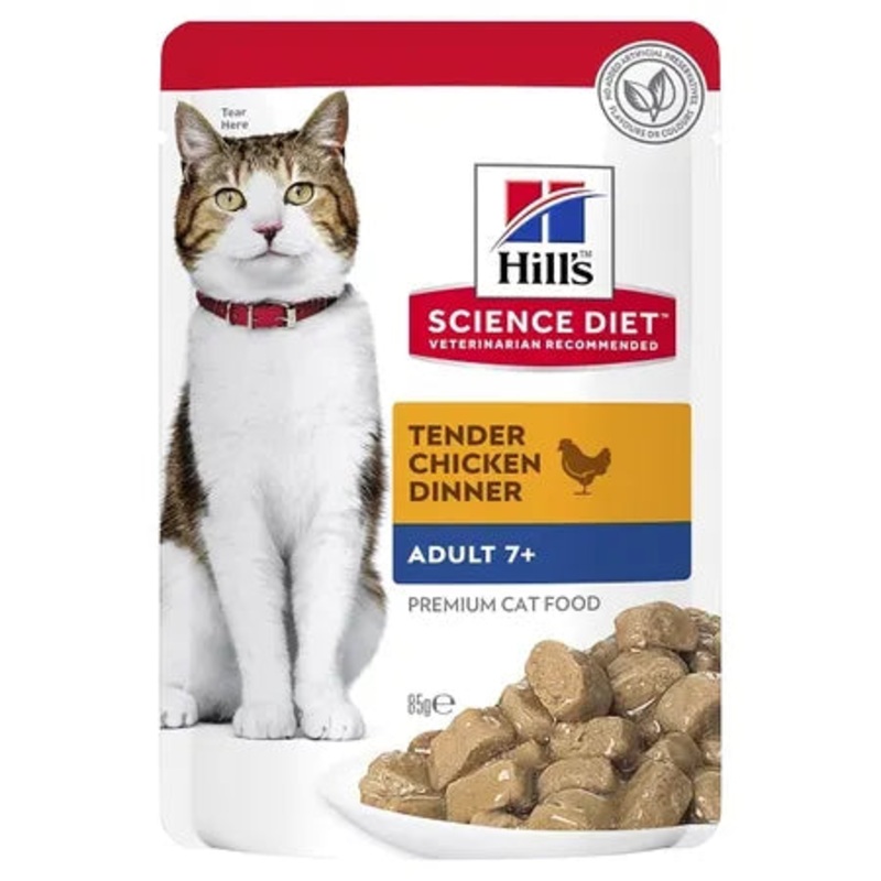 Hill’s Science Diet Adult 7+ Tender Chicken Dinner Wet Pouches Cat Food 12x85g