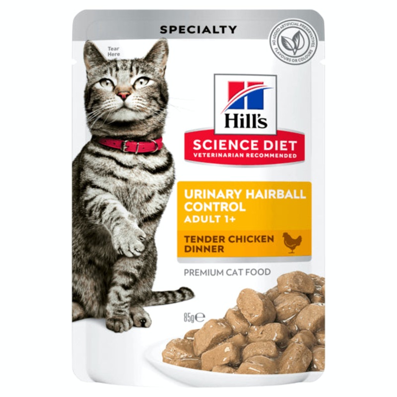 Hill’s Science Diet Adult Urinary Hairball Control Chicken Wet Pouches 12x85g