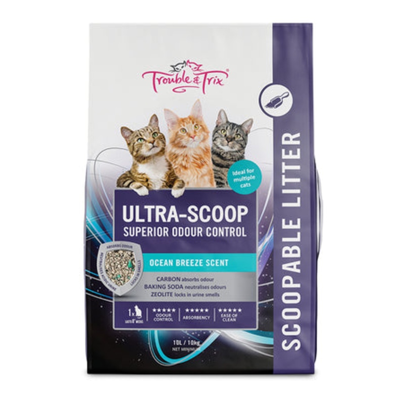 Trouble & Trix Ultra Scoop Superior Odour Control Ocean Breeze Scent Scoopable Clumping Litter