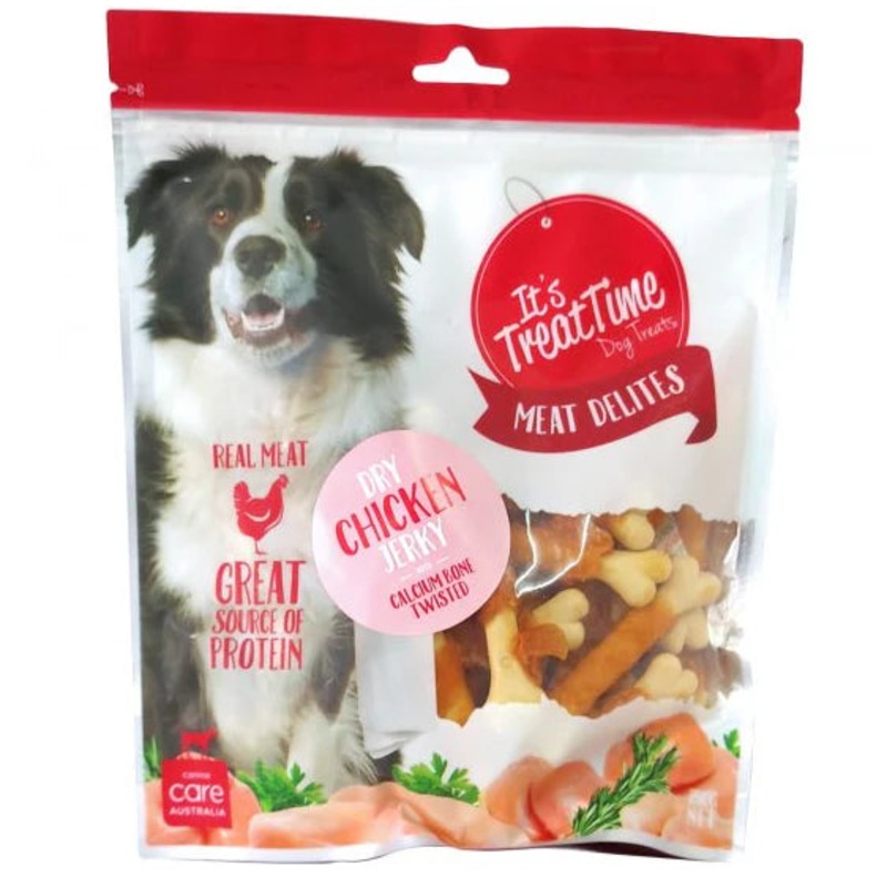 Its Treat Time Meat Delites Dry Chicken Jerky Calcium Bone Twisted