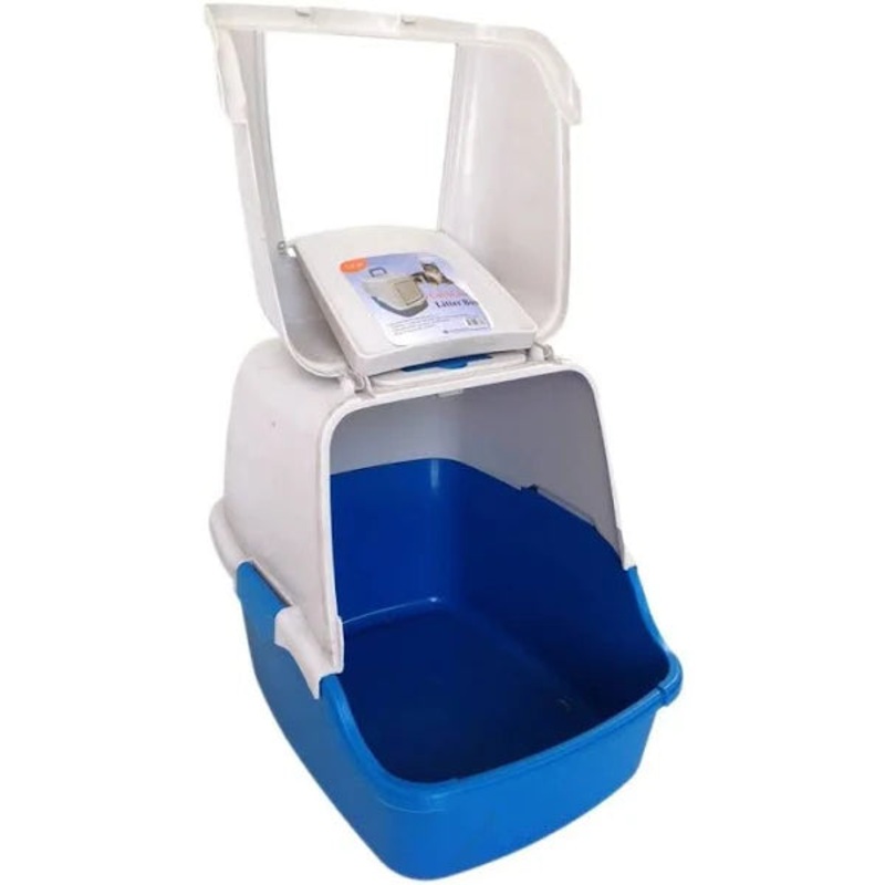 Bono Fido Cat Litter Tray With Easy Front Cleaning Access Blue/White