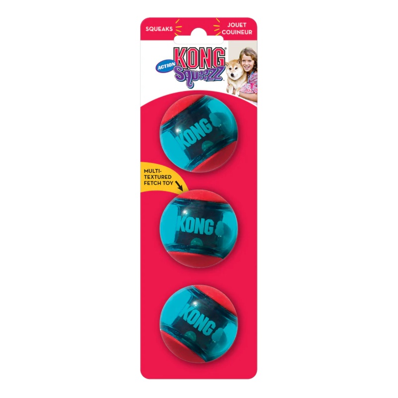Kong Squeezz Action Ball 3pk|Sml|Med