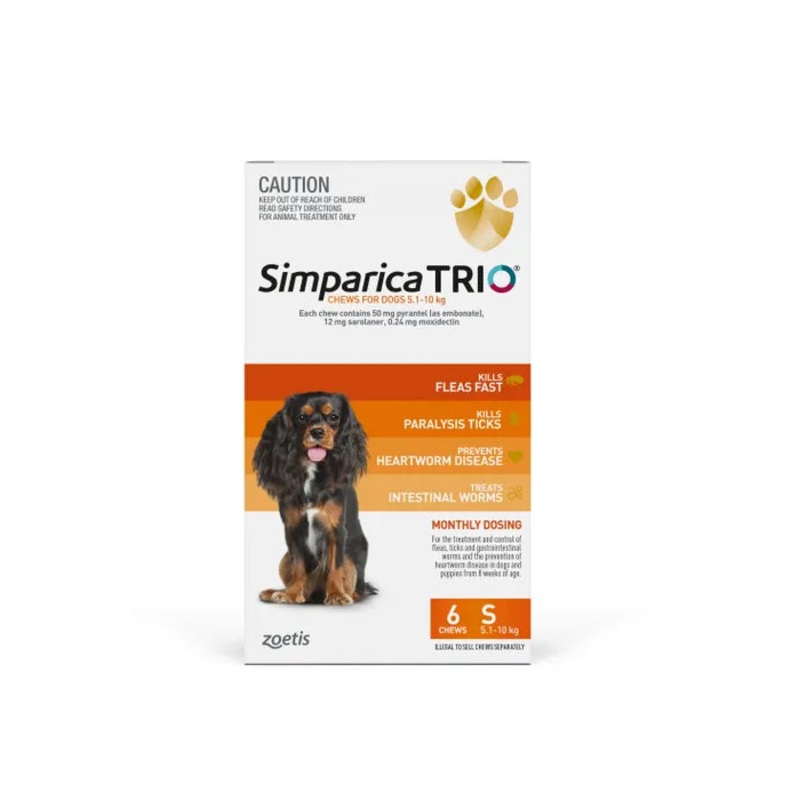 Simparica Trio Orange for Dogs 5.1-10kgs (6 PACKS COME WITH 1 MONTH FREE)