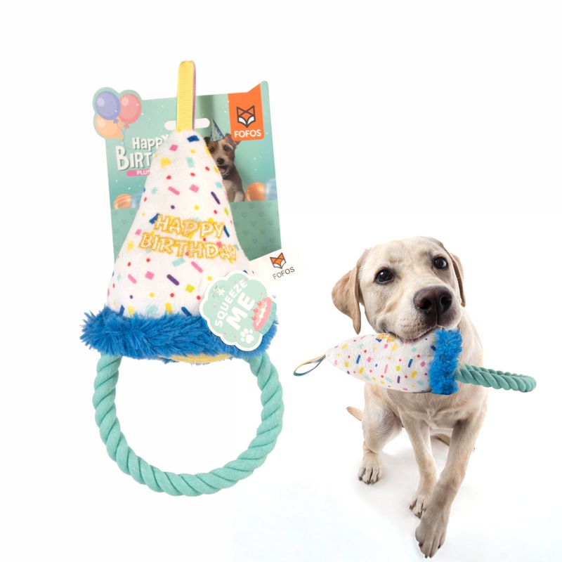 BarkButler x FOFOS Birthday Hat Plush Dog Toy- Squeaky Soft Toy