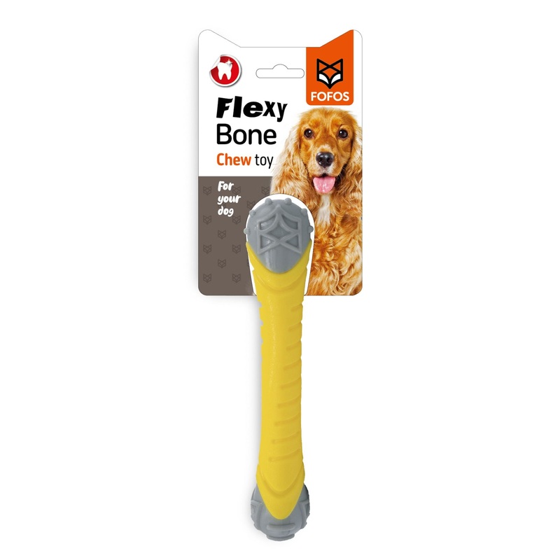 BarkButler x Fofos Flexy Bone Squeaky Dog Chew Toy – Yellow S