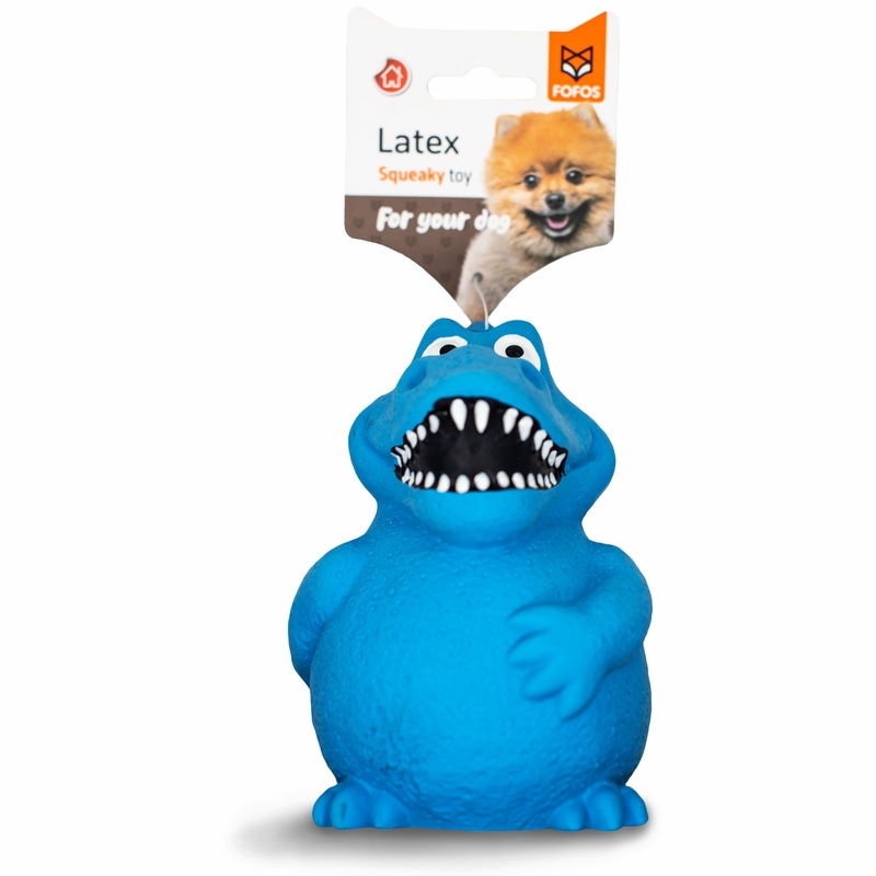 BarkButler x Fofos Latex Bi Dinosaur Squeaky Dog Toy- Blue