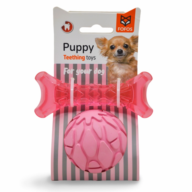 BarkButler x Fofos Milk Bone&Ball Puppy Teething Dog Toy Set- Pink
