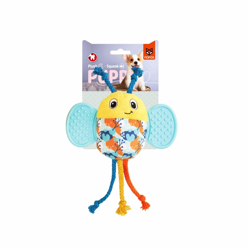 BarkButler x Fofos Puppy Teething Squeaky Toy Bee – Soft & Rope Toy