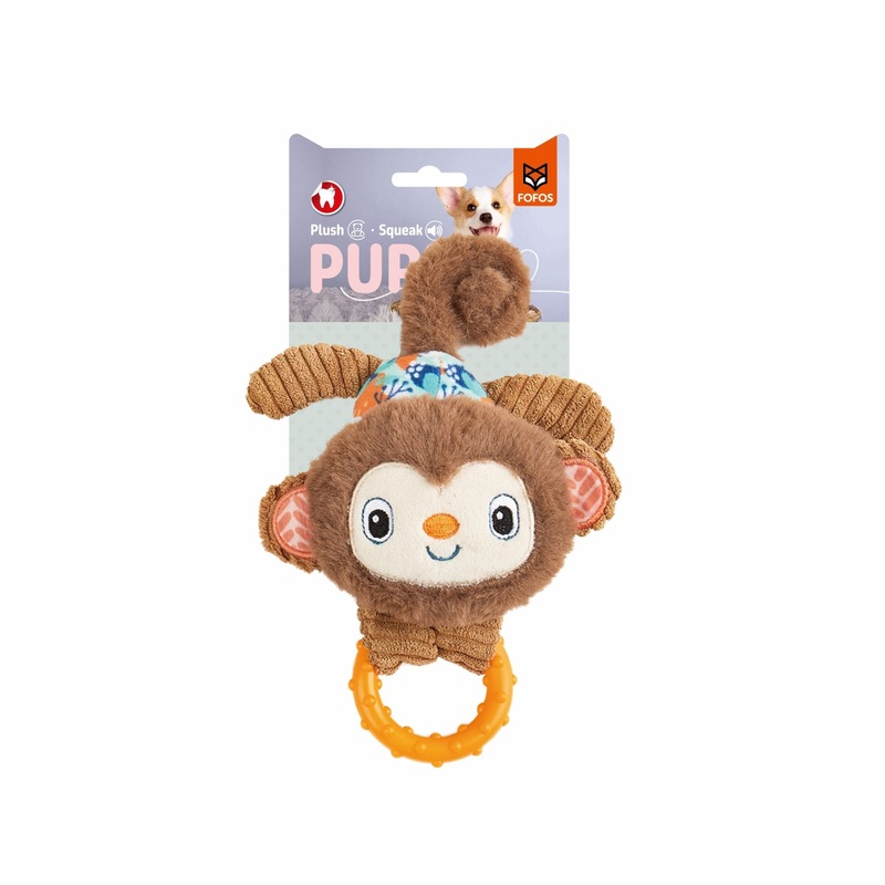 BarkButler x FOFOS Puppy Teething Squeaky Toy Monkey Dog Toy – Brown