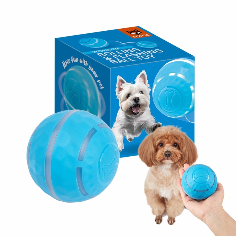 BarkButler x FOFOS Active Rolling Ball Dog Toy – Blue, with LED Lights