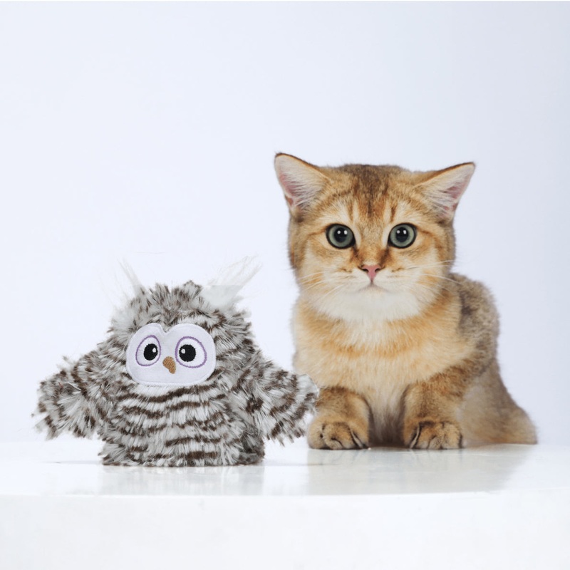 BarkButler x Fofos Flapping Owl Interactive Cat Toy – Grey Owl