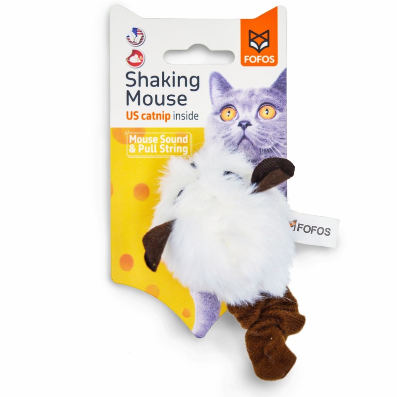 BarkButler x Fofos Pull String & Sound Chip Mouse Electronic Cat Toy- White