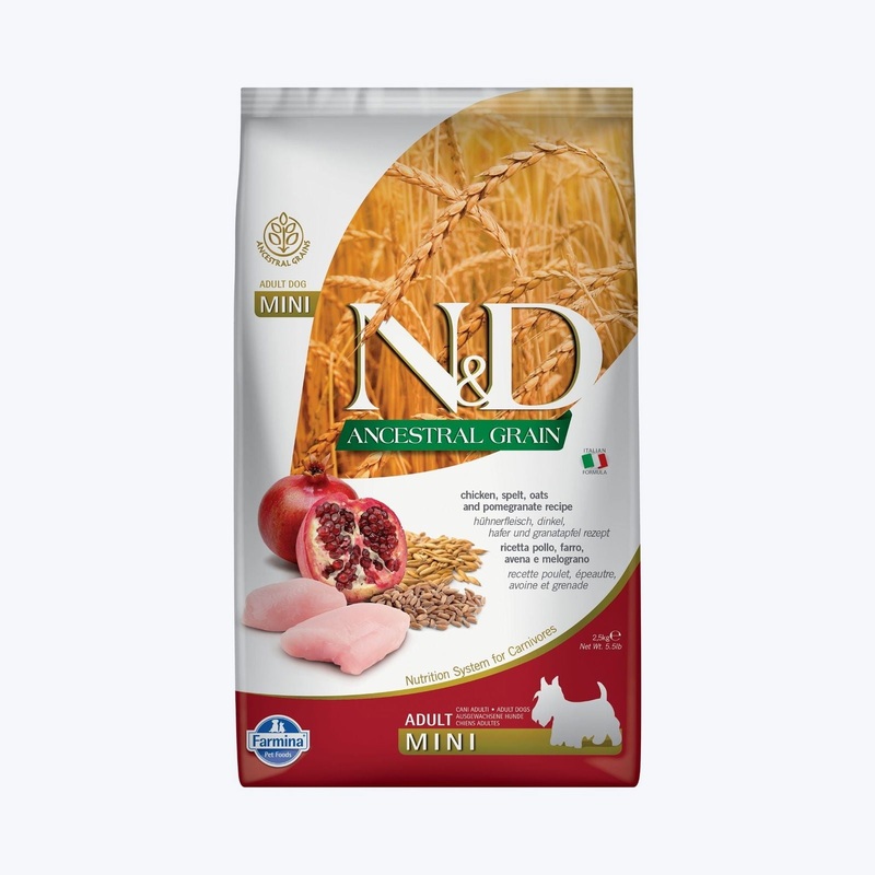 Farmina N&D Ancestral Grain Chicken, Spelt, Oats & Pomegranate – Mini Adult Dry Dog Food
