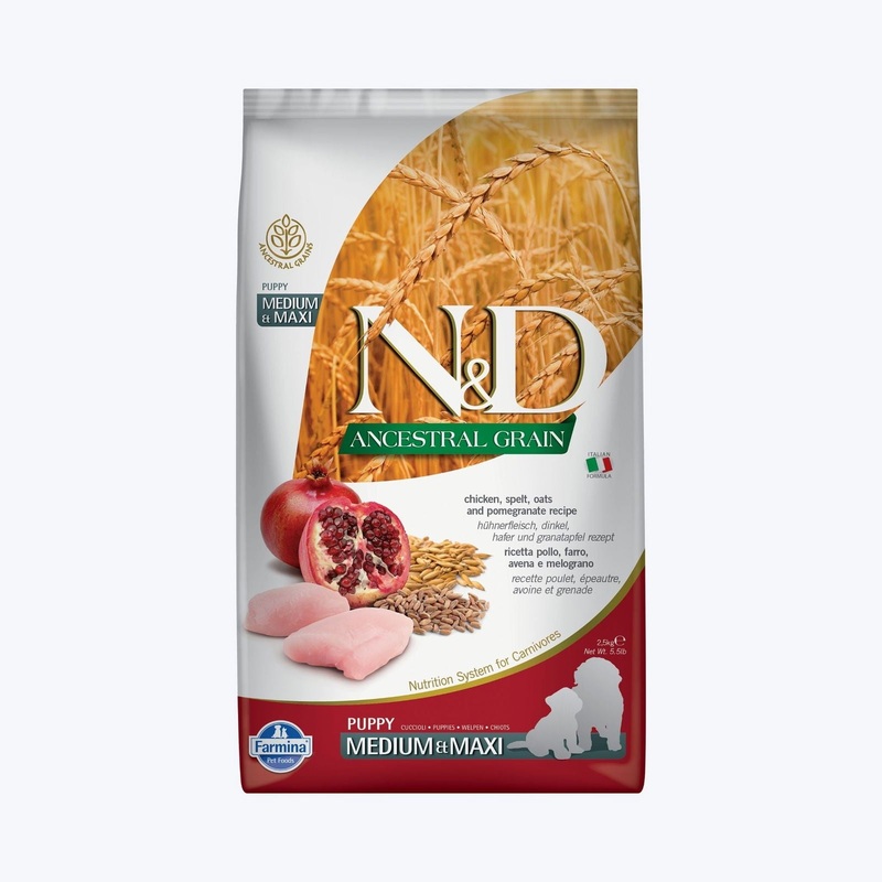 FARMINA N&D Ancestral Grain Chicken, Spelt, Oats & Pomegranate – Puppy Medium & Maxi Dry Food