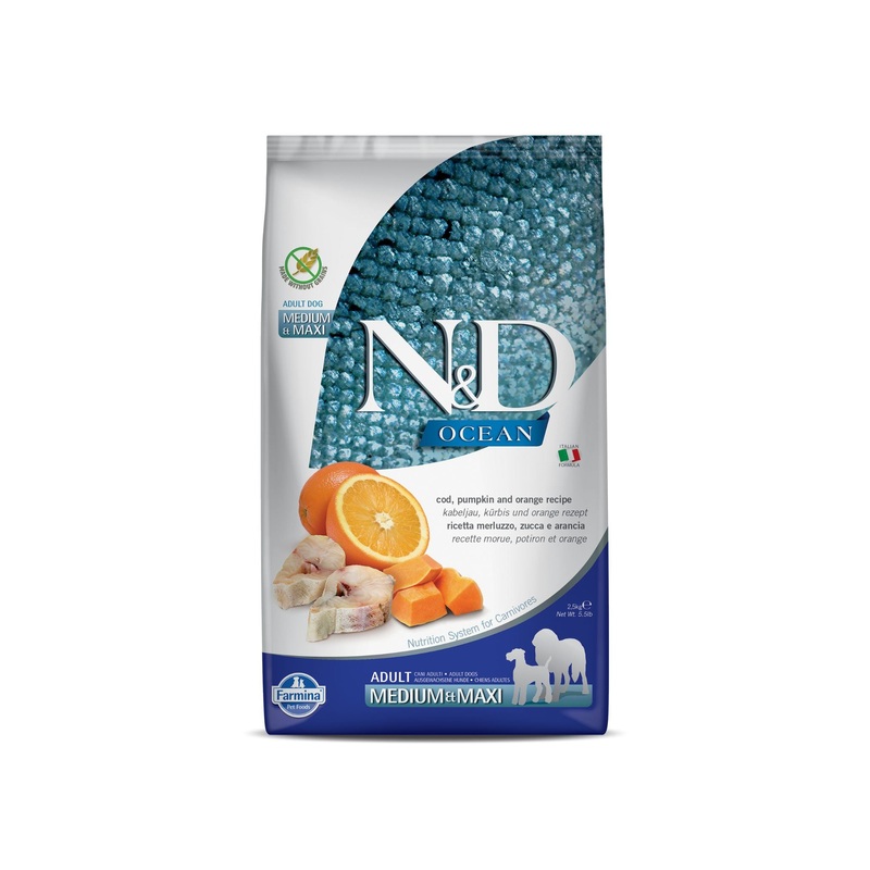 Farmina N&D Ocean Cod Fish, Pumpkin & Orange Recipe – Adult Medium & Maxi