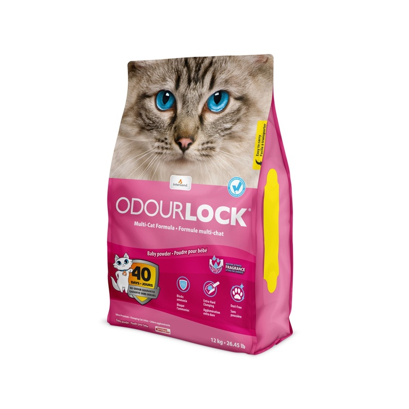 Intersand Odourlock Baby Powder Cat Litter Moisture Activated Fragrance Block Ammonia Quick Absorption No Tracking and Dust Free For All Breed 12 Kg Bag
