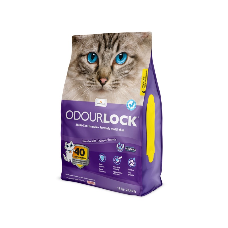 Intersand Odourlock Lavender Field Cat Litter Moisture Activated Fragrance Block Ammonia Quick Absorption No Tracking and Dust Free For All Breed 12 Kg Bag
