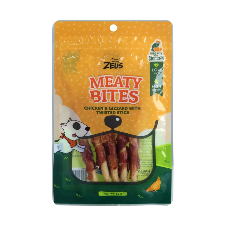 Zeus Meaty Bites Chicken & Gizzard with Twisted Stick 50g For Dogs