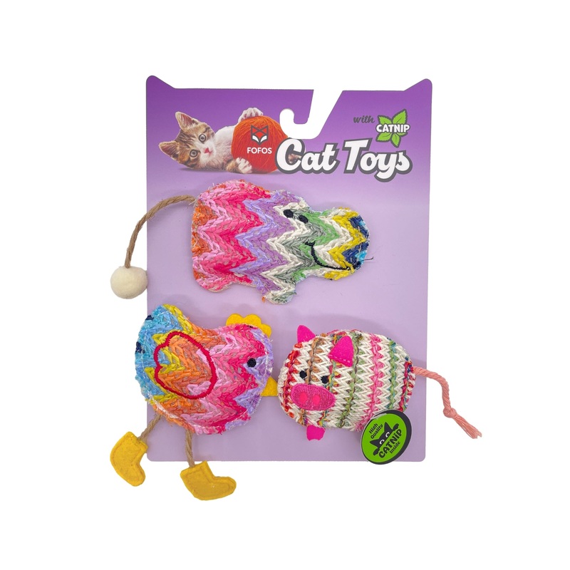 BarkButler x FOFOS Catnip Interactive Chic Cat Toy 3pk – Yellow Brown