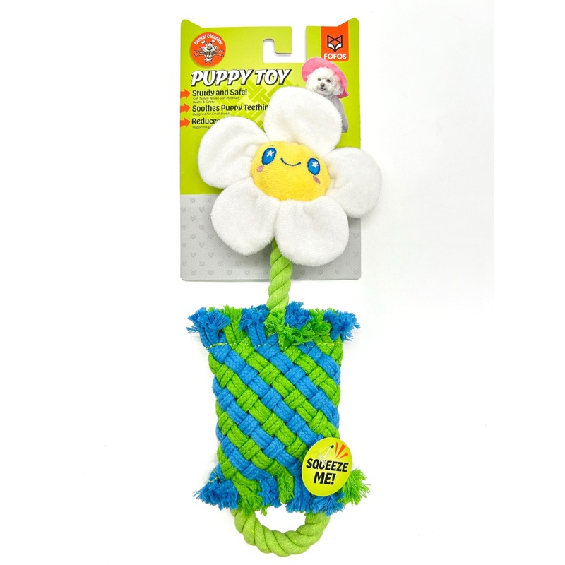 BarkButler x FOFOS Puppy Dental Rope Tug Toy – Flower Squeaky Toy