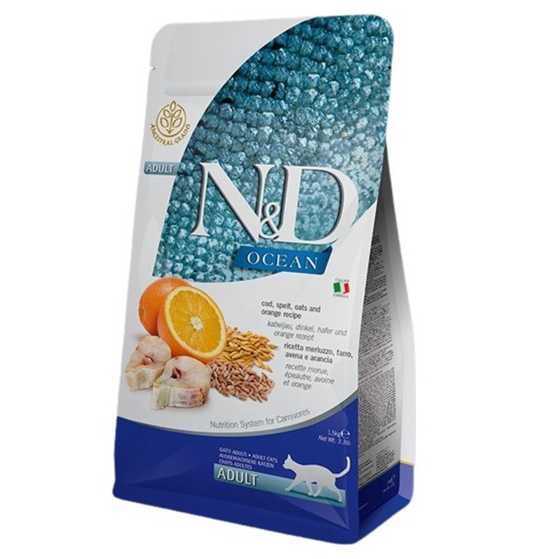 Farmina N&D Ocean Grain-Free Dry Cat Food – Cod & Orange – 3.3lb