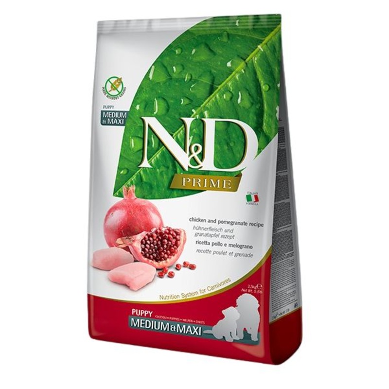 Farmina N&D Prime Puppy Dry Dog Food – Chicken & Pomegranate, Medium/Maxi Kibble – 5.5lb
