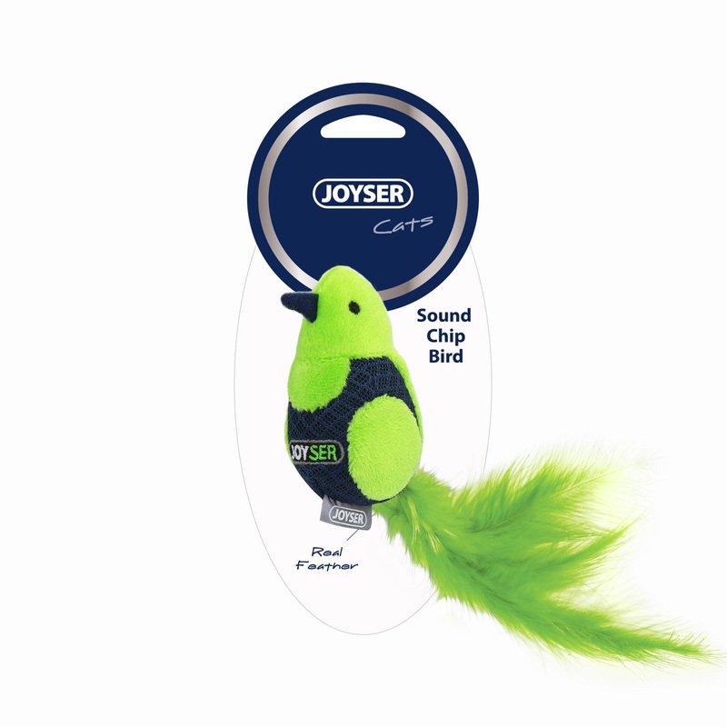 JOYSER Cat Bird With Feather & Sound Chip Green/Blue Catnip Toy