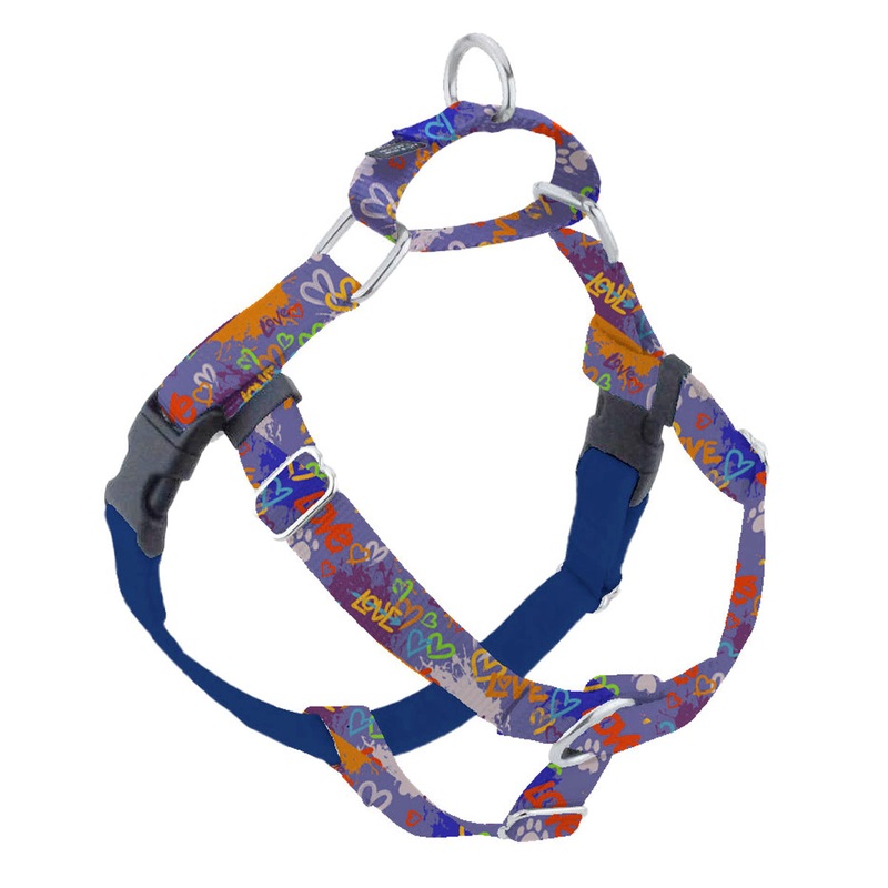 2 Hounds Design Freedom No-Pull Harness 1 Medium Love Graffiti Blue