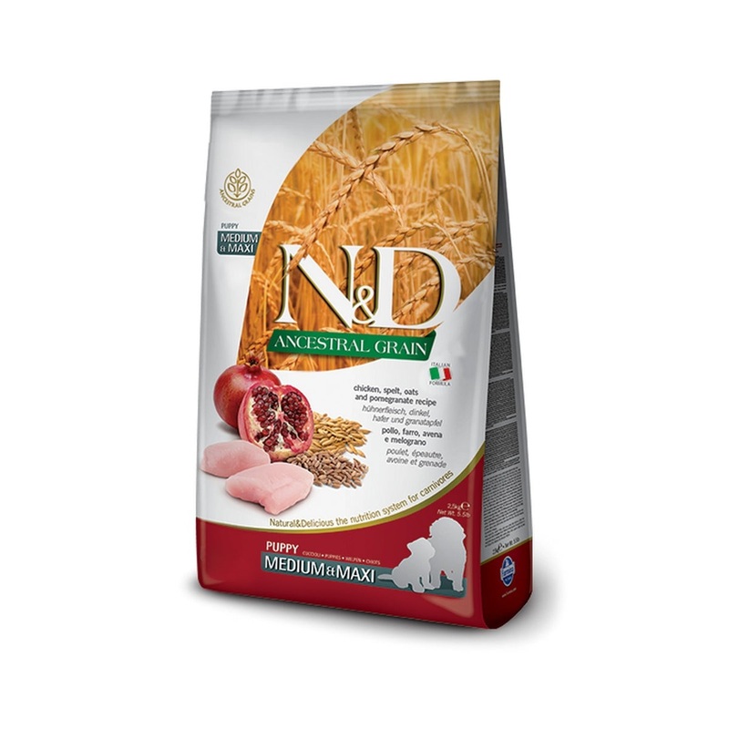 Farmina N&D Ancestral Grain Puppy Dry Dog Food – Chicken & Oats, Medium/Maxi Kibble – 5.5lb Bag