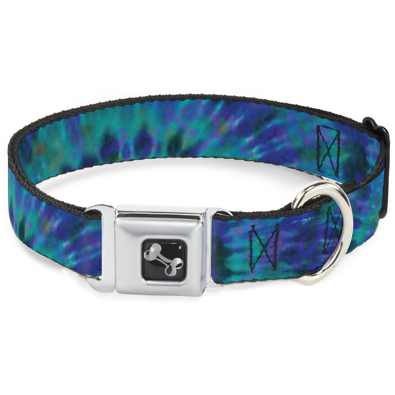 Buckle-Down Dog Bone Seatbelt Buckle Collar – Tie Dye Green/Blue/Purple