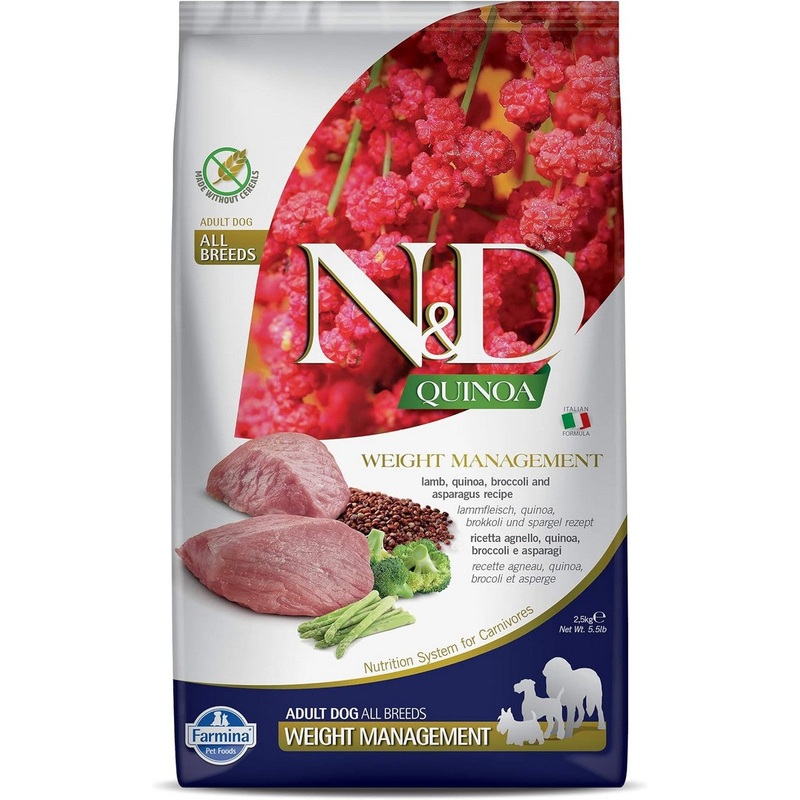 Farmina N&D Quinoa Functional Weight Management Dry Dog Food –  Lamb, Quinoa, Broccoli & Asparagus, Mini Kibble – 5.5lb
