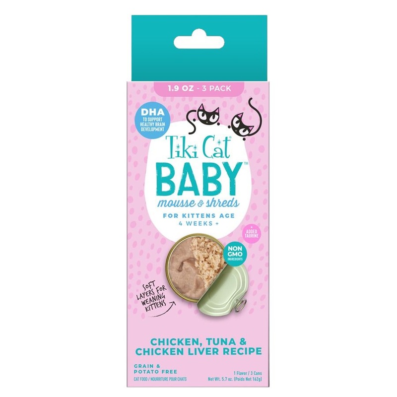 Tiki Cat Baby Chicken Tuna & Chicken Liver Mousse & Shreds Wet Cat Food 1.9 oz. Can (3 Count)