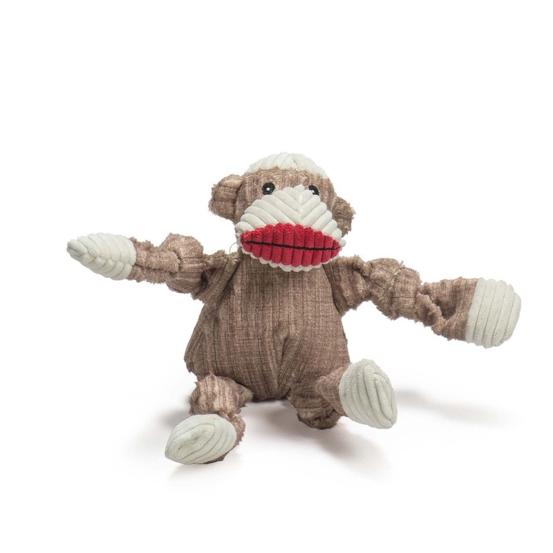 HuggleHounds Stuey Sock Monkey Knottie Plush Dog Toy 9 Small